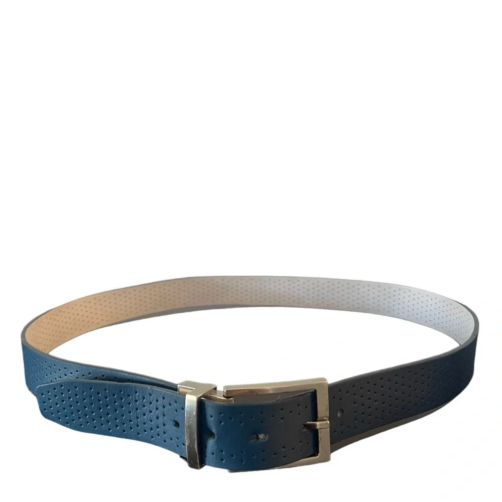 Nike - Reversible Perforated Leather Belt - Blue / White - Size 38